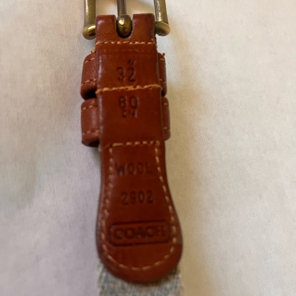 Coach Womens Wool and Leather Belt . Tan and Brown. Size: 28 inches. - Picture 3 of 4